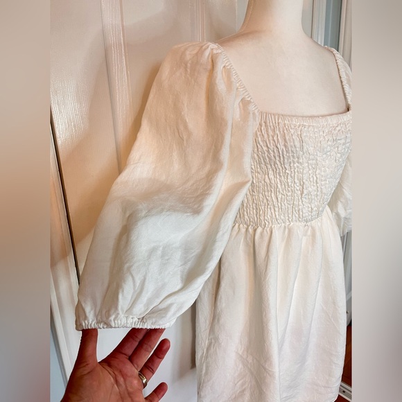 Tuckernuck 100% Linen Annie Smocked Dress Large Cream Puff Sleeve Mini Bridal - Picture 4 of 12